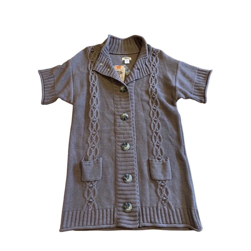 ROUTE 66 NWT Brown Cotton Cable Knit Cardigan Sweater Cottagecore Button Up‎ L